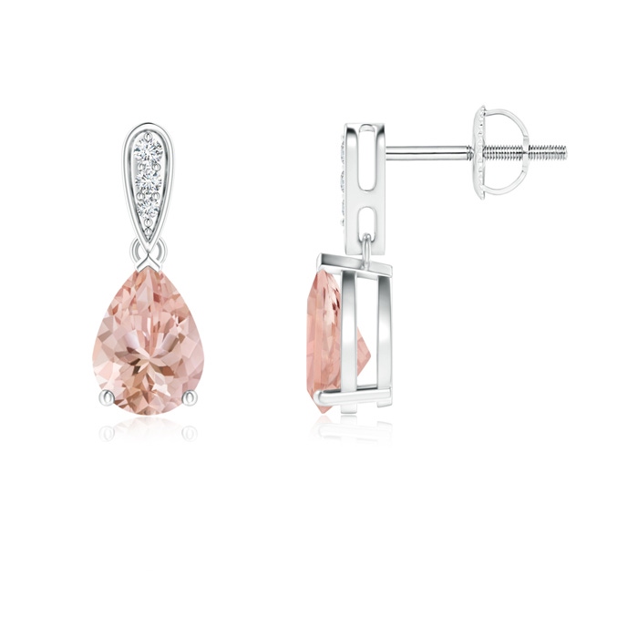 7x5mm AAAA Pear-Shaped Solitaire Morganite Drop Earrings with Diamonds in White Gold 