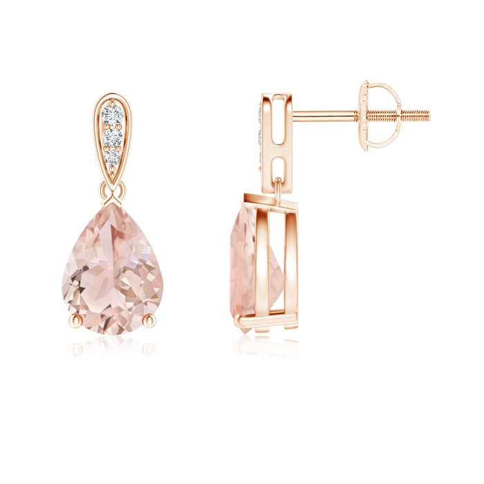 8x6mm AAA Pear-Shaped Solitaire Morganite Drop Earrings with Diamonds in Rose Gold 