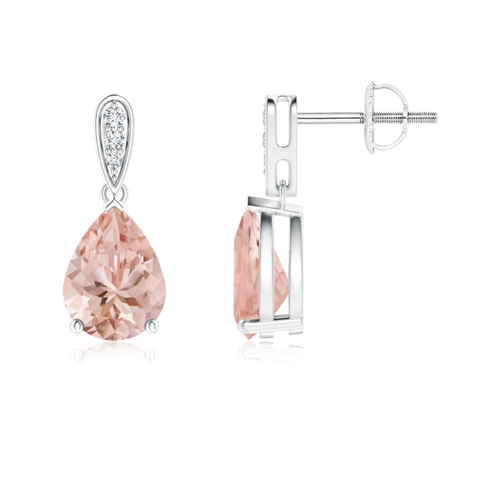 8x6mm AAAA Pear-Shaped Solitaire Morganite Drop Earrings with Diamonds in P950 Platinum 