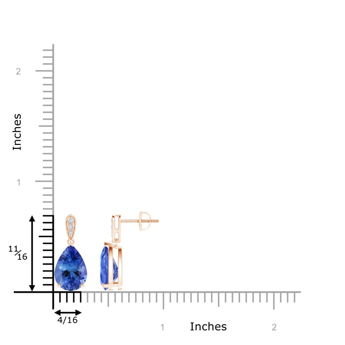 10x7mm AA Pear-Shaped Solitaire Tanzanite Drop Earrings with Diamonds in Rose Gold product image