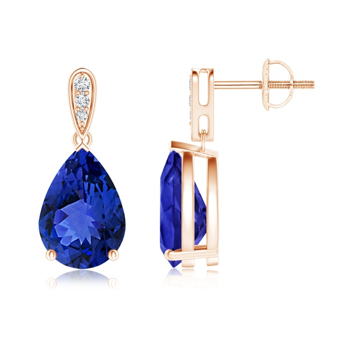10x7mm AAA Pear-Shaped Solitaire Tanzanite Drop Earrings with Diamonds in Rose Gold 