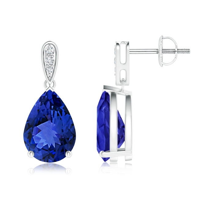 10x7mm AAA Pear-Shaped Solitaire Tanzanite Drop Earrings with Diamonds in White Gold 