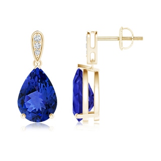 10x7mm AAA Pear-Shaped Solitaire Tanzanite Drop Earrings with Diamonds in Yellow Gold