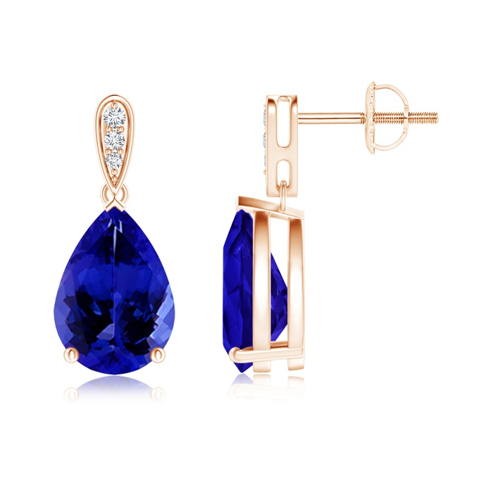 10x7mm AAAA Pear-Shaped Solitaire Tanzanite Drop Earrings with Diamonds in Rose Gold