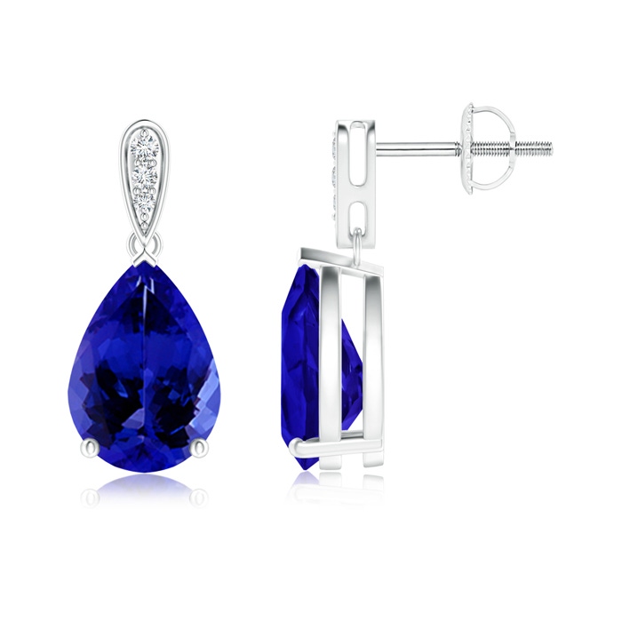 10x7mm AAAA Pear-Shaped Solitaire Tanzanite Drop Earrings with Diamonds in White Gold 