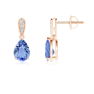7x5mm A Pear-Shaped Solitaire Tanzanite Drop Earrings with Diamonds in Rose Gold