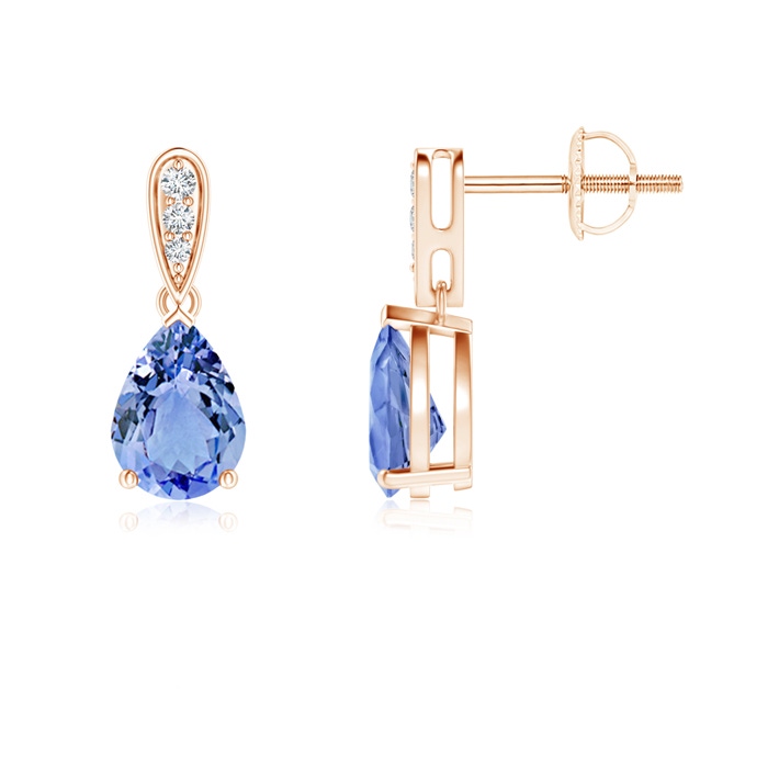 7x5mm A Pear-Shaped Solitaire Tanzanite Drop Earrings with Diamonds in Rose Gold 