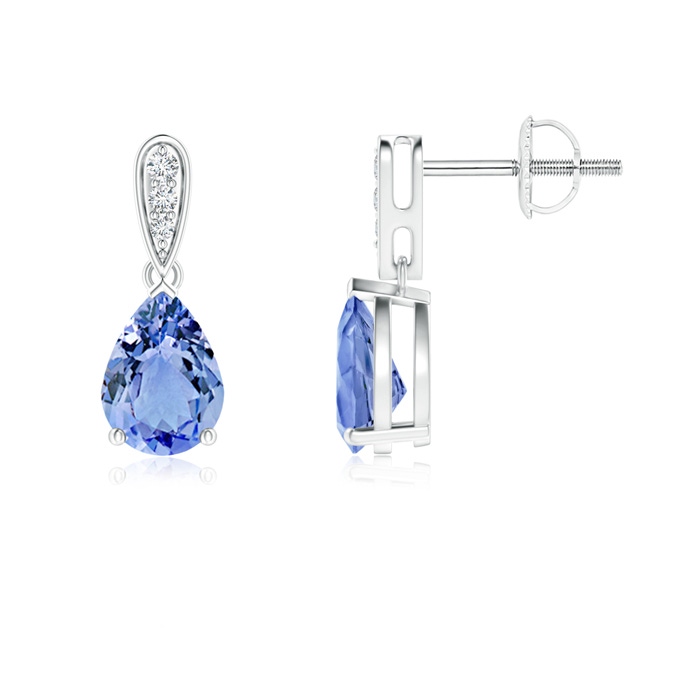 7x5mm A Pear-Shaped Solitaire Tanzanite Drop Earrings with Diamonds in White Gold 