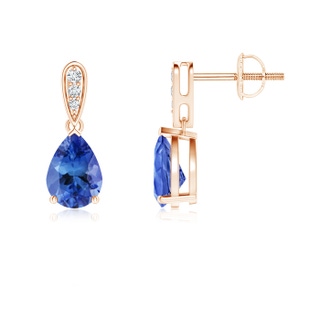 7x5mm AA Pear-Shaped Solitaire Tanzanite Drop Earrings with Diamonds in Rose Gold