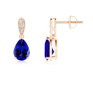 7x5mm AAAA Pear-Shaped Solitaire Tanzanite Drop Earrings with Diamonds in 9K Rose Gold