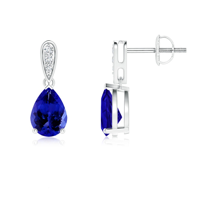 7x5mm AAAA Pear-Shaped Solitaire Tanzanite Drop Earrings with Diamonds in P950 Platinum 