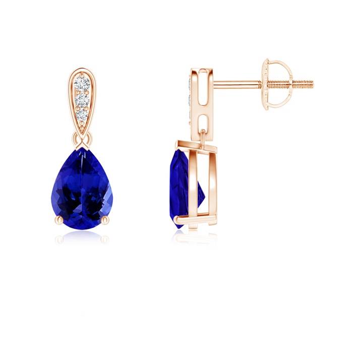 7x5mm AAAA Pear-Shaped Solitaire Tanzanite Drop Earrings with Diamonds in Rose Gold 