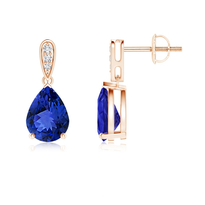 8x6mm AAA Pear-Shaped Solitaire Tanzanite Drop Earrings with Diamonds in Rose Gold 