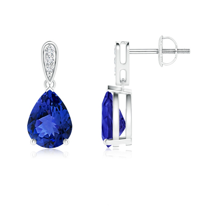 8x6mm AAA Pear-Shaped Solitaire Tanzanite Drop Earrings with Diamonds in White Gold