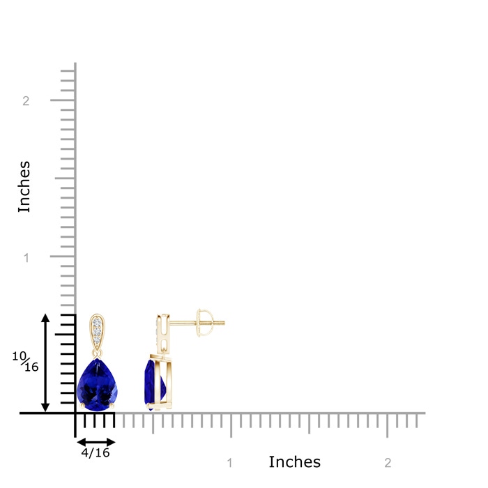 8x6mm AAAA Pear-Shaped Solitaire Tanzanite Drop Earrings with Diamonds in Yellow Gold product image