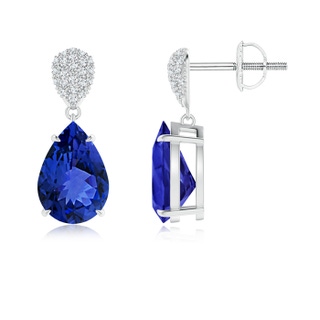 10x7mm AAA Claw-Set Tanzanite Drop Earrings with Diamond Pear Motif in P950 Platinum