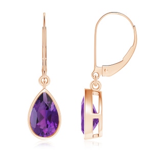 8x5mm AAA Bezel-Set Pear Amethyst Leverback Drop Earrings in Rose Gold