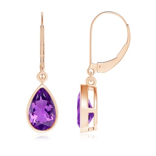 8x5mm AAAA Bezel-Set Pear Amethyst Leverback Drop Earrings in Rose Gold