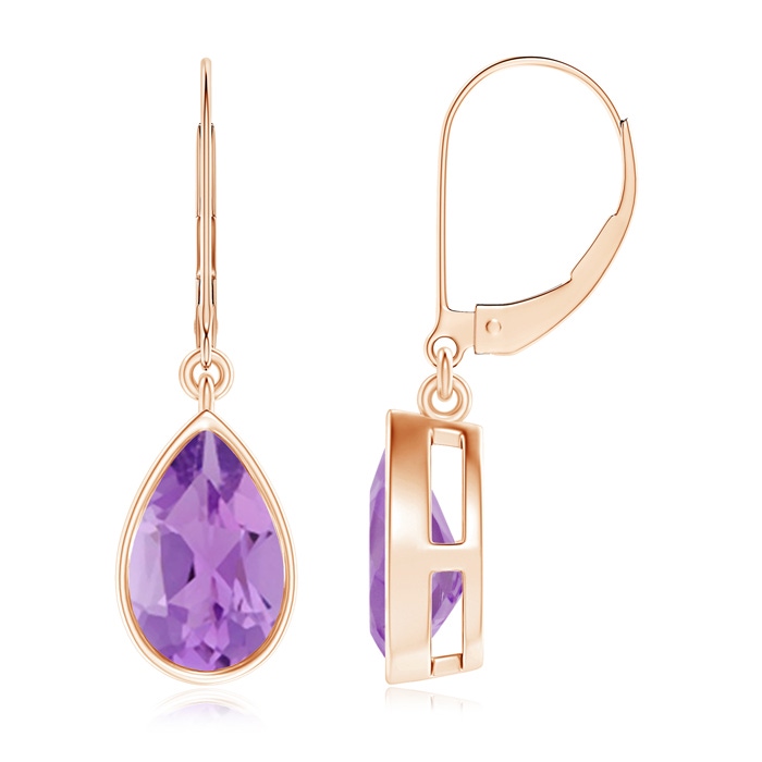 9x6mm A Bezel-Set Pear Amethyst Leverback Drop Earrings in Rose Gold 