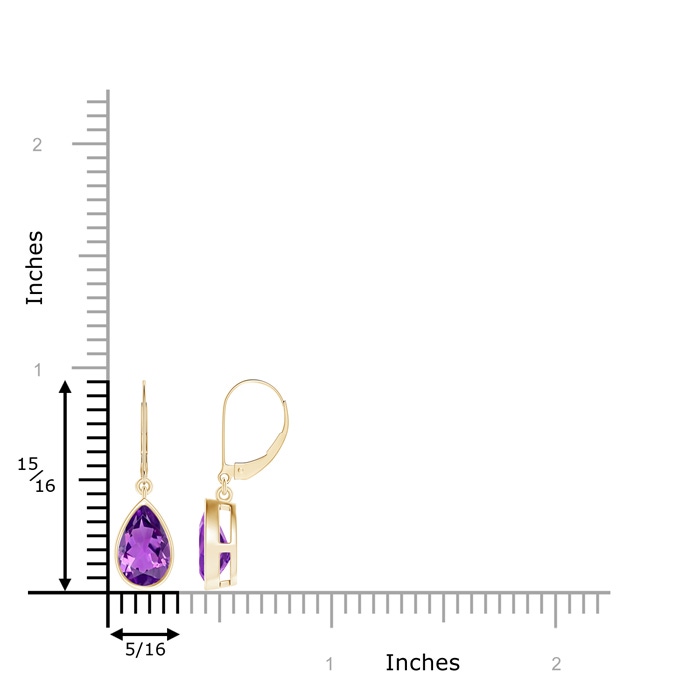 9x6mm AAAA Bezel-Set Pear Amethyst Leverback Drop Earrings in 9K Yellow Gold Product Image