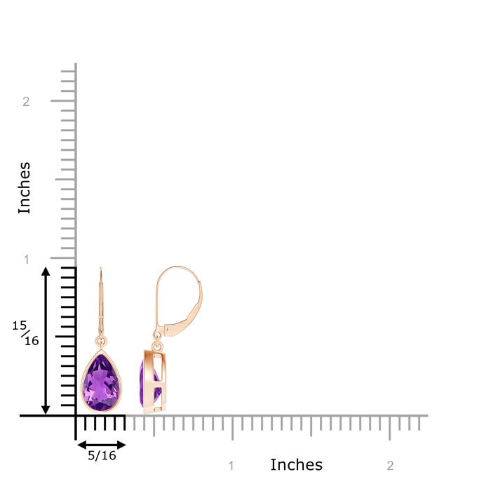 9x6mm AAAA Bezel-Set Pear Amethyst Leverback Drop Earrings in Rose Gold product image