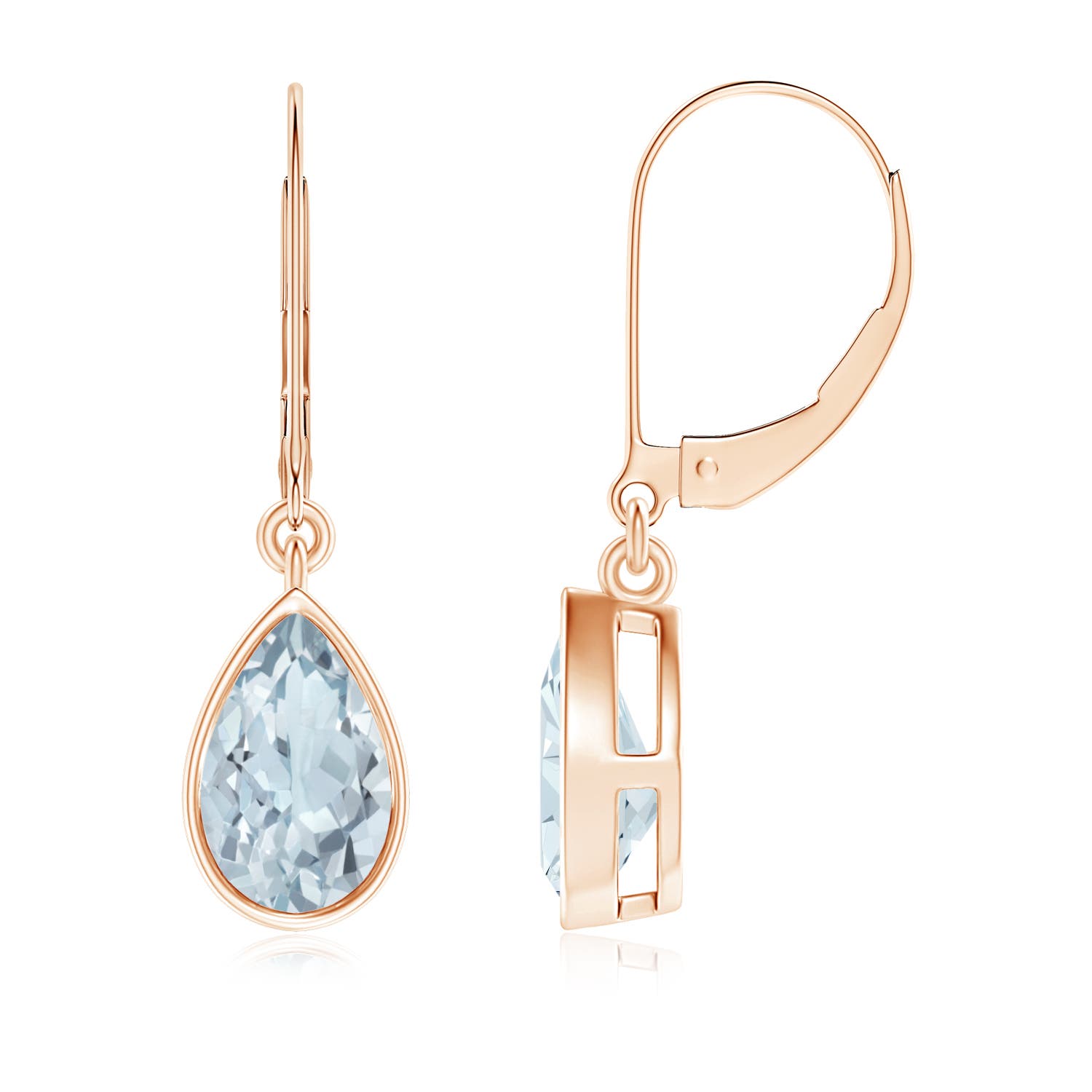 8x5mm A Bezel-Set Pear Aquamarine Leverback Drop Earrings in Rose Gold