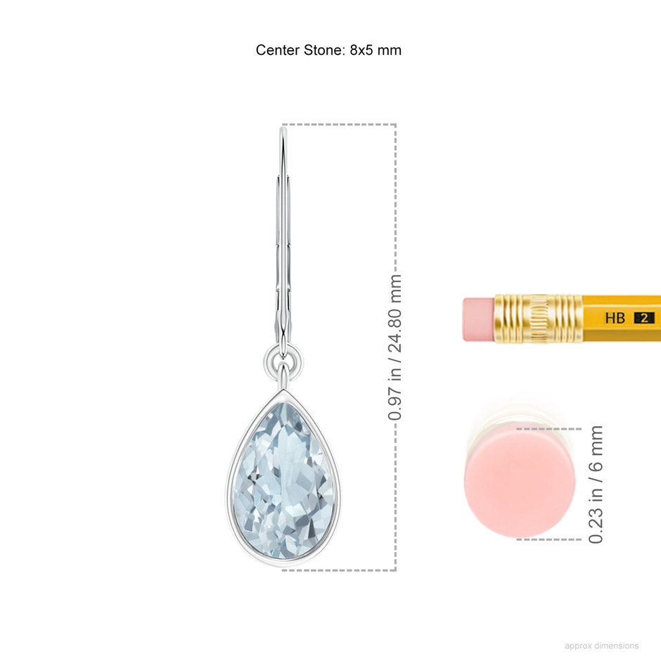 8x5mm A Bezel-Set Pear Aquamarine Leverback Drop Earrings in S999 Silver ruler