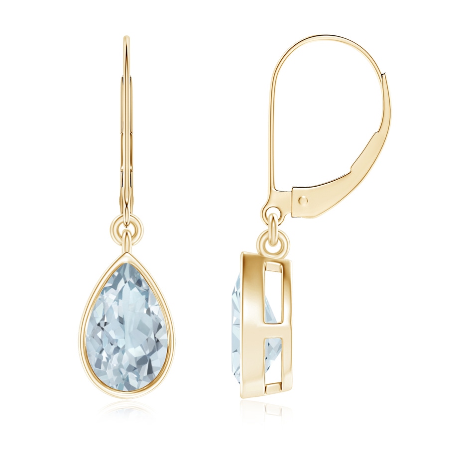 8x5mm A Bezel-Set Pear Aquamarine Leverback Drop Earrings in Yellow Gold 