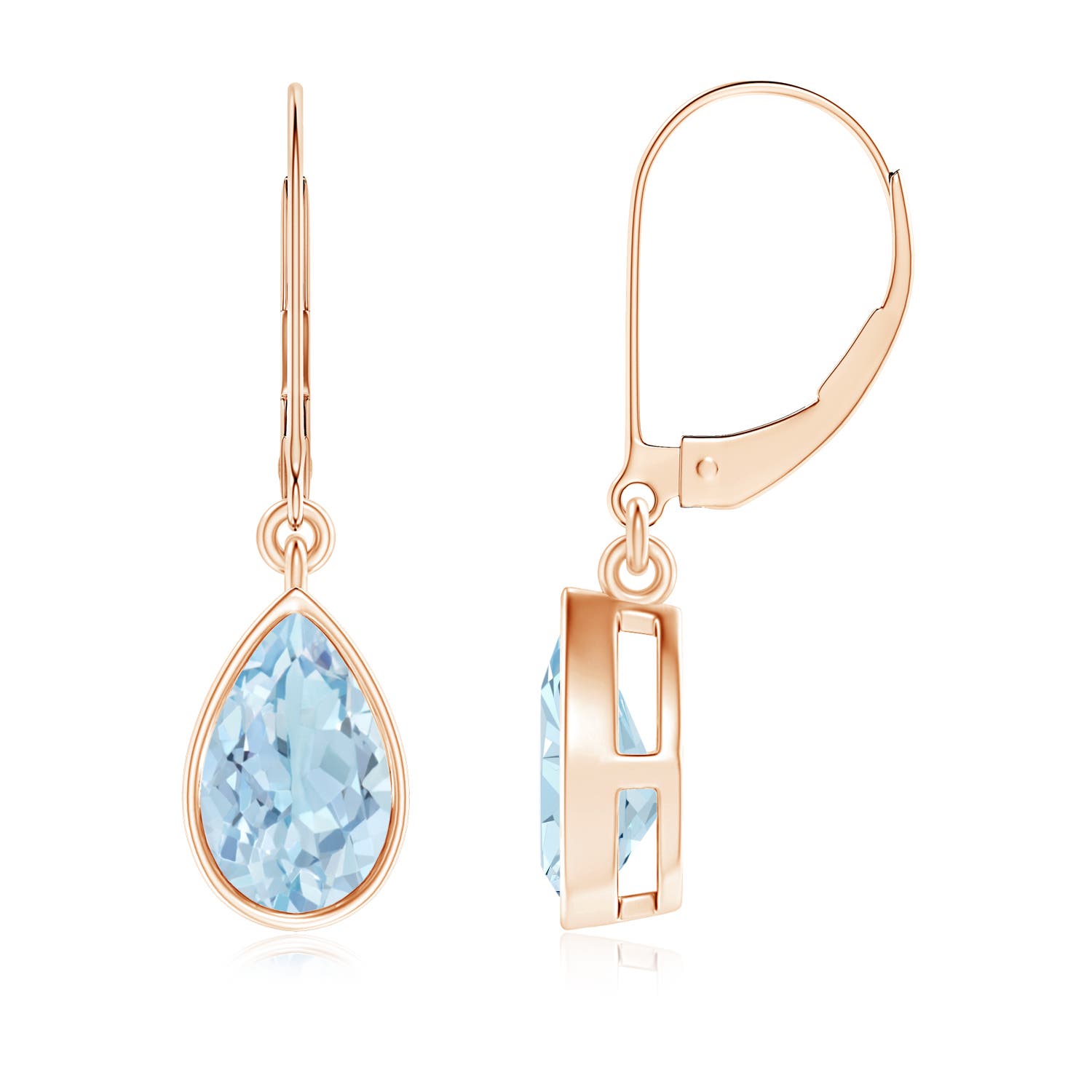 8x5mm AA Bezel-Set Pear Aquamarine Leverback Drop Earrings in Rose Gold