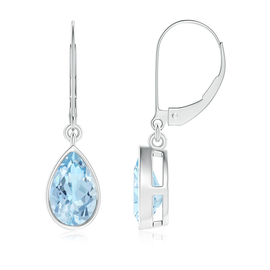 8x5mm AAA Bezel-Set Pear Aquamarine Leverback Drop Earrings in White Gold 