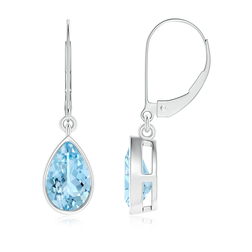 8x5mm AAAA Bezel-Set Pear Aquamarine Leverback Drop Earrings in P950 Platinum