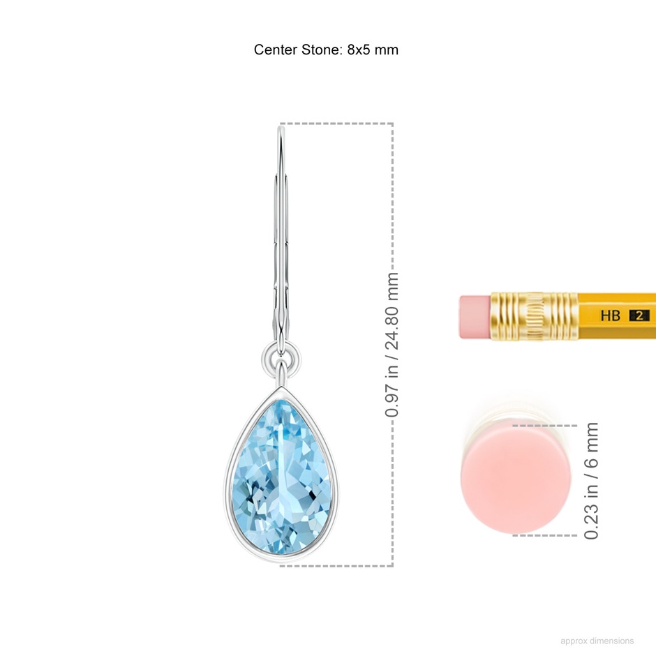 8x5mm AAAA Bezel-Set Pear Aquamarine Leverback Drop Earrings in S999 Silver ruler