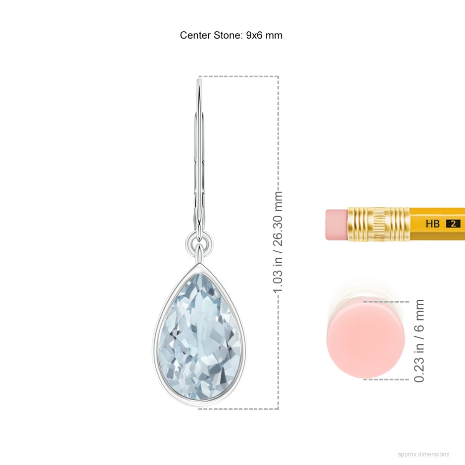 9x6mm A Bezel-Set Pear Aquamarine Leverback Drop Earrings in S999 Silver ruler