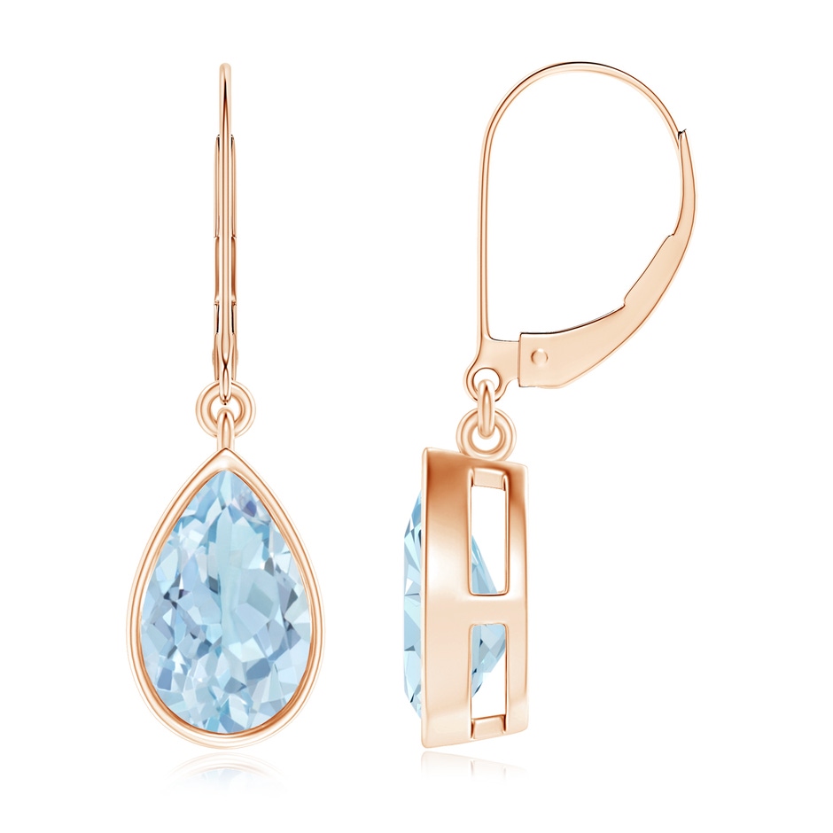 9x6mm AA Bezel-Set Pear Aquamarine Leverback Drop Earrings in Rose Gold 