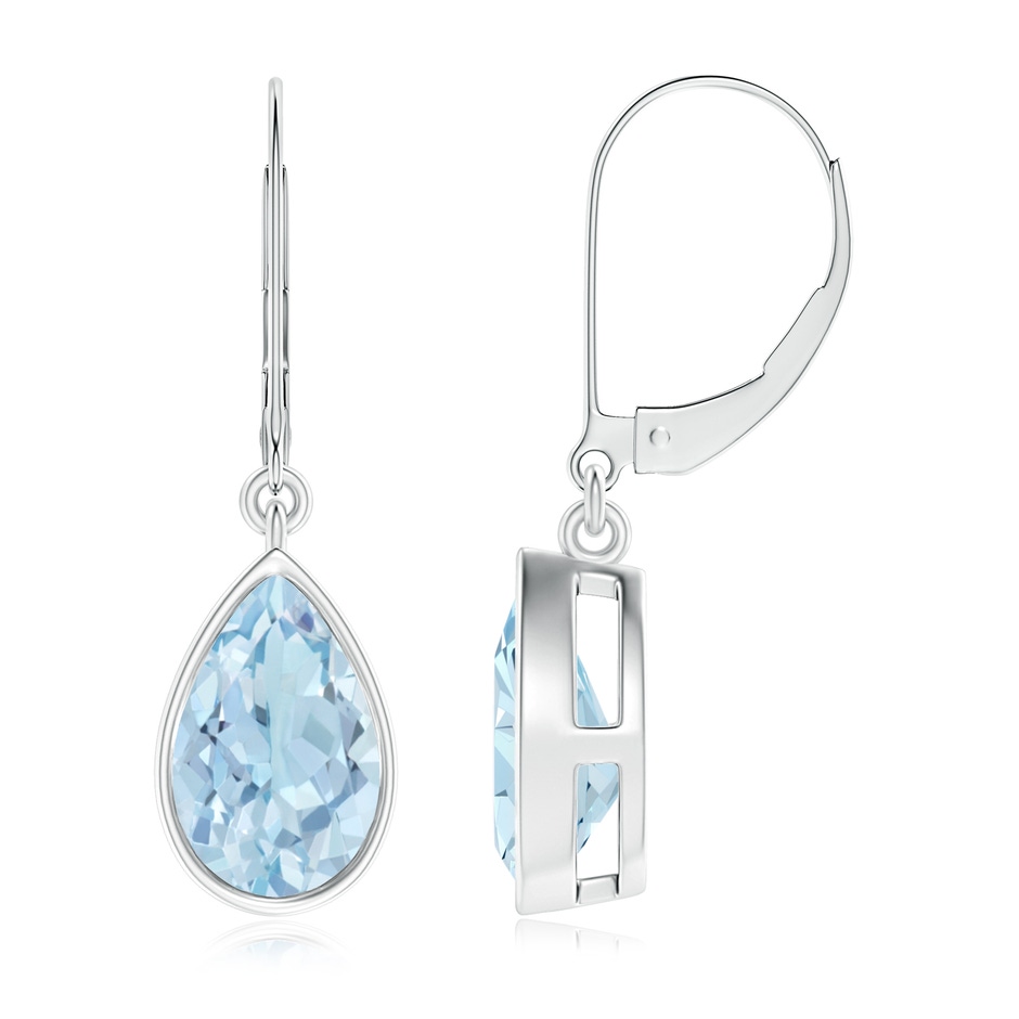 9x6mm AA Bezel-Set Pear Aquamarine Leverback Drop Earrings in White Gold 