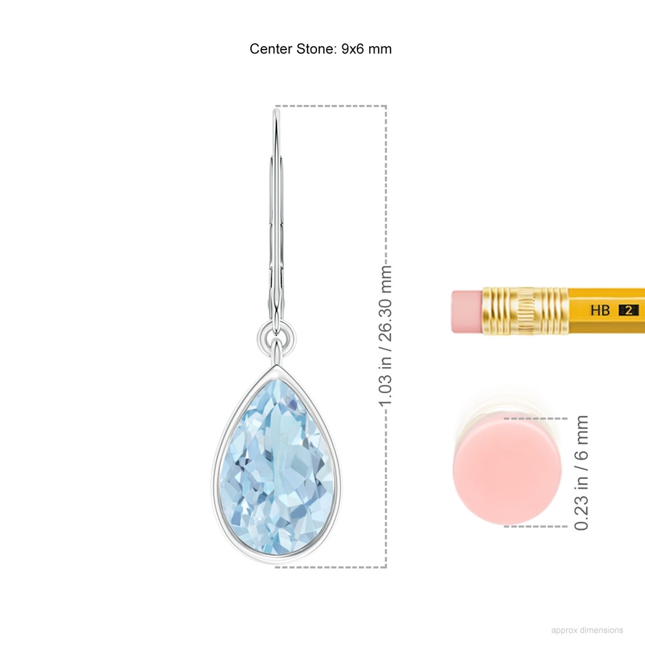 9x6mm AA Bezel-Set Pear Aquamarine Leverback Drop Earrings in White Gold ruler