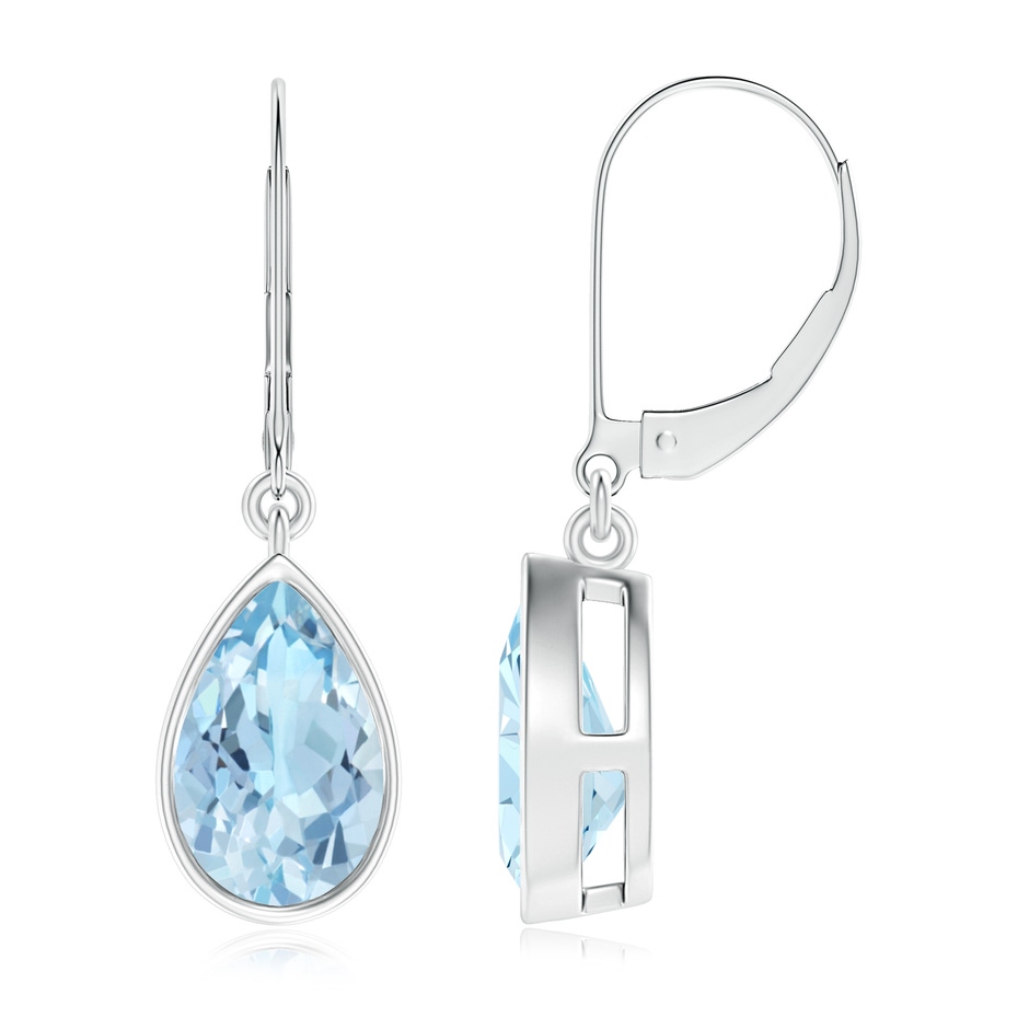 9x6mm AAA Bezel-Set Pear Aquamarine Leverback Drop Earrings in S999 Silver 