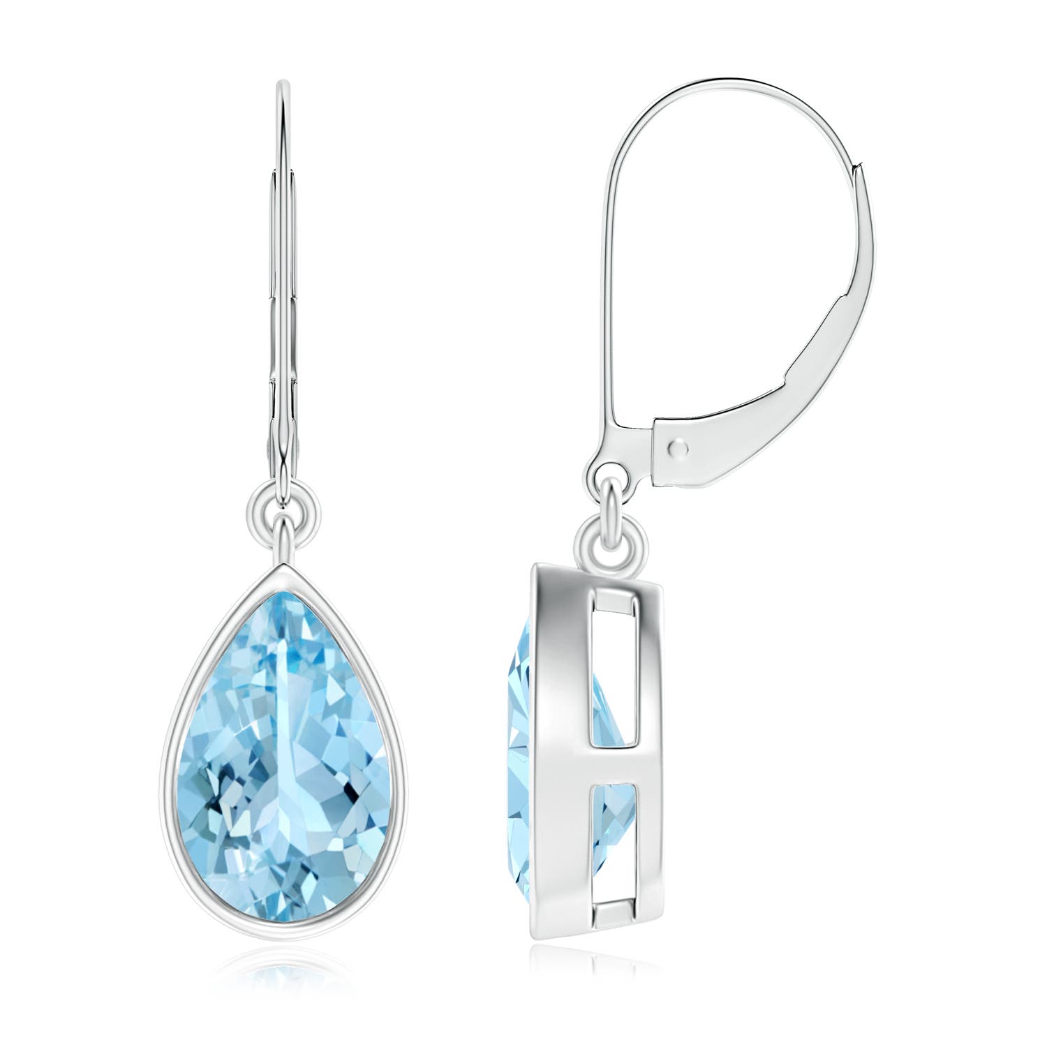 9x6mm AAAA Bezel-Set Pear Aquamarine Leverback Drop Earrings in P950 Platinum