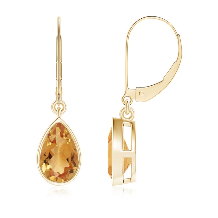 8x5mm A Bezel-Set Pear Citrine Leverback Drop Earrings in 9K Yellow Gold 