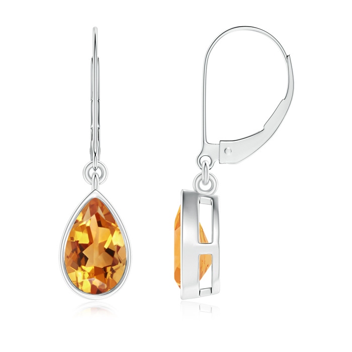 8x5mm AA Bezel-Set Pear Citrine Leverback Drop Earrings in White Gold 