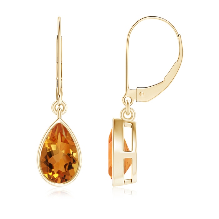 8x5mm AAA Bezel-Set Pear Citrine Leverback Drop Earrings in Yellow Gold 