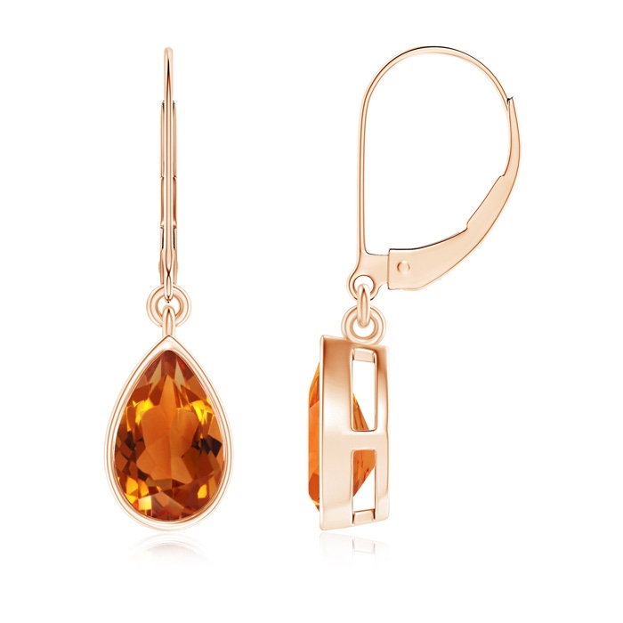 8x5mm AAAA Bezel-Set Pear Citrine Leverback Drop Earrings in Rose Gold 