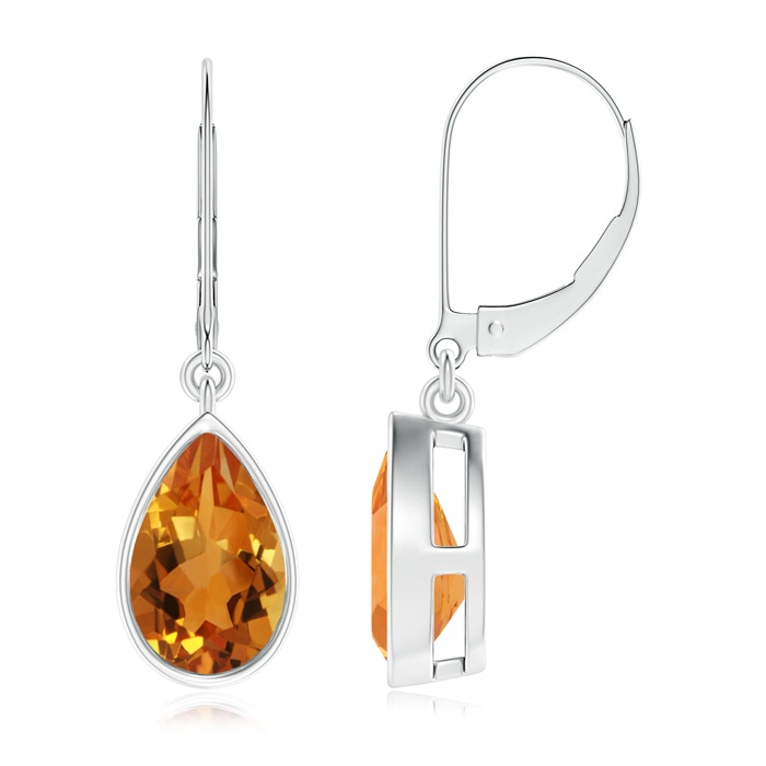 9x6mm AAA Bezel-Set Pear Citrine Leverback Drop Earrings in White Gold 