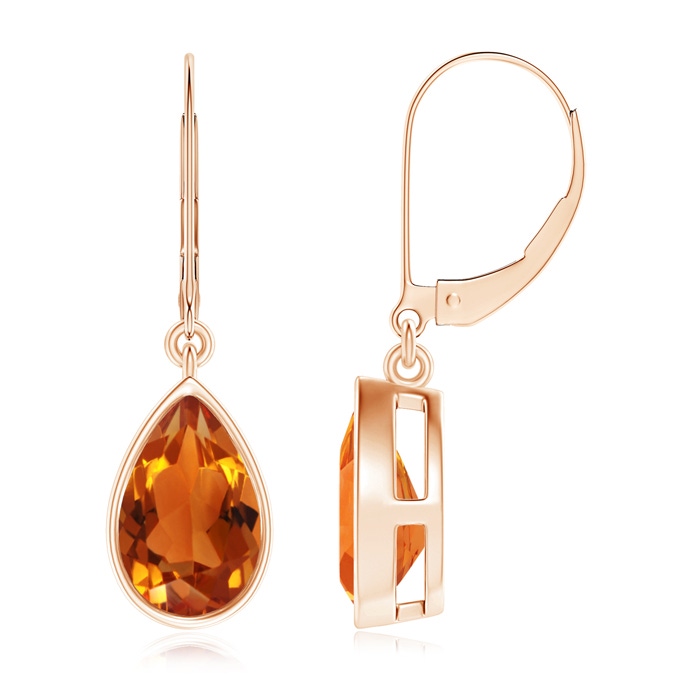 9x6mm AAAA Bezel-Set Pear Citrine Leverback Drop Earrings in Rose Gold 