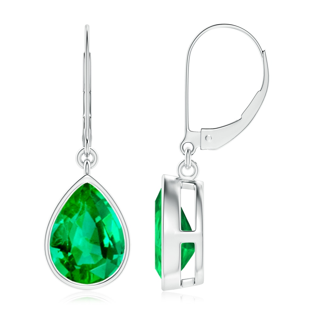 10x8mm AAA Pear-Shaped Emerald Leverback Drop Earrings in White Gold