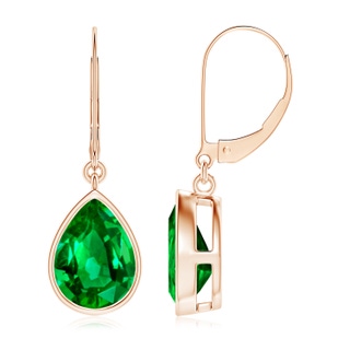 10x8mm AAAA Pear-Shaped Emerald Leverback Drop Earrings in Rose Gold