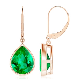 12x10mm AAA Pear-Shaped Emerald Leverback Drop Earrings in Rose Gold