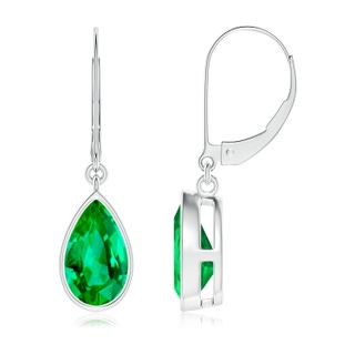 9x7mm AAA Pear-Shaped Emerald Leverback Drop Earrings in P950 Platinum