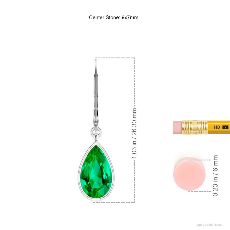 9x7mm AAA Pear-Shaped Emerald Leverback Drop Earrings in White Gold ruler