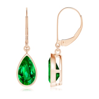 9x7mm AAAA Pear-Shaped Emerald Leverback Drop Earrings in Rose Gold